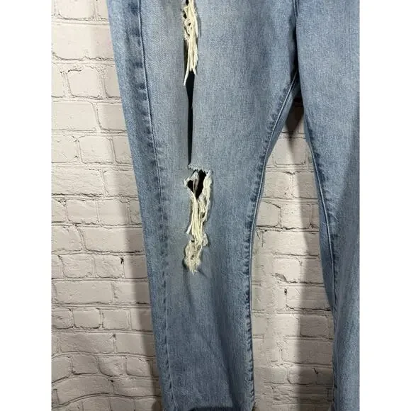 Frame High Rise Relaxed Straight Jeans Distressed Size 33 Light Wash 5 Button - Picture 2 of 9